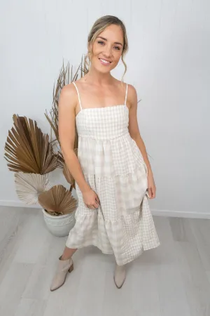 Georgie Dress -Stone/gingham