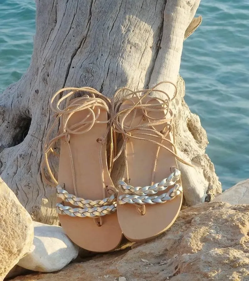 Gold Lace up Gladiator Sandals for women
