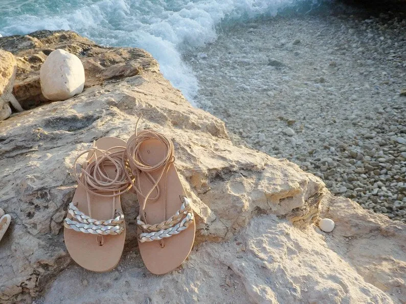Gold Lace up Gladiator Sandals for women