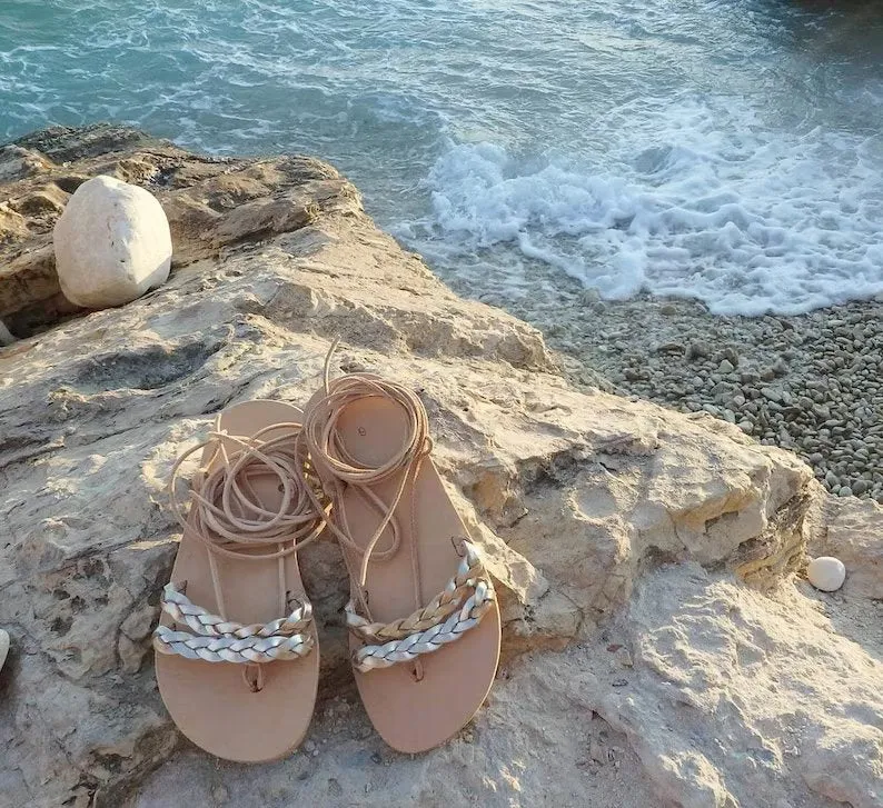 Gold Lace up Gladiator Sandals for women
