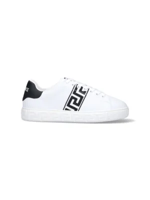 'Greca' Embroidered Sneakers – White