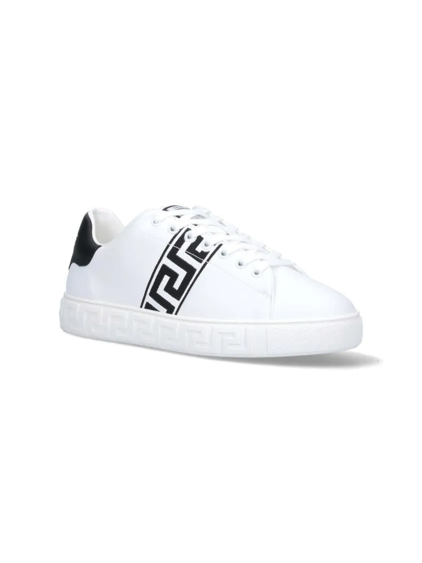 'Greca' Embroidered Sneakers – White