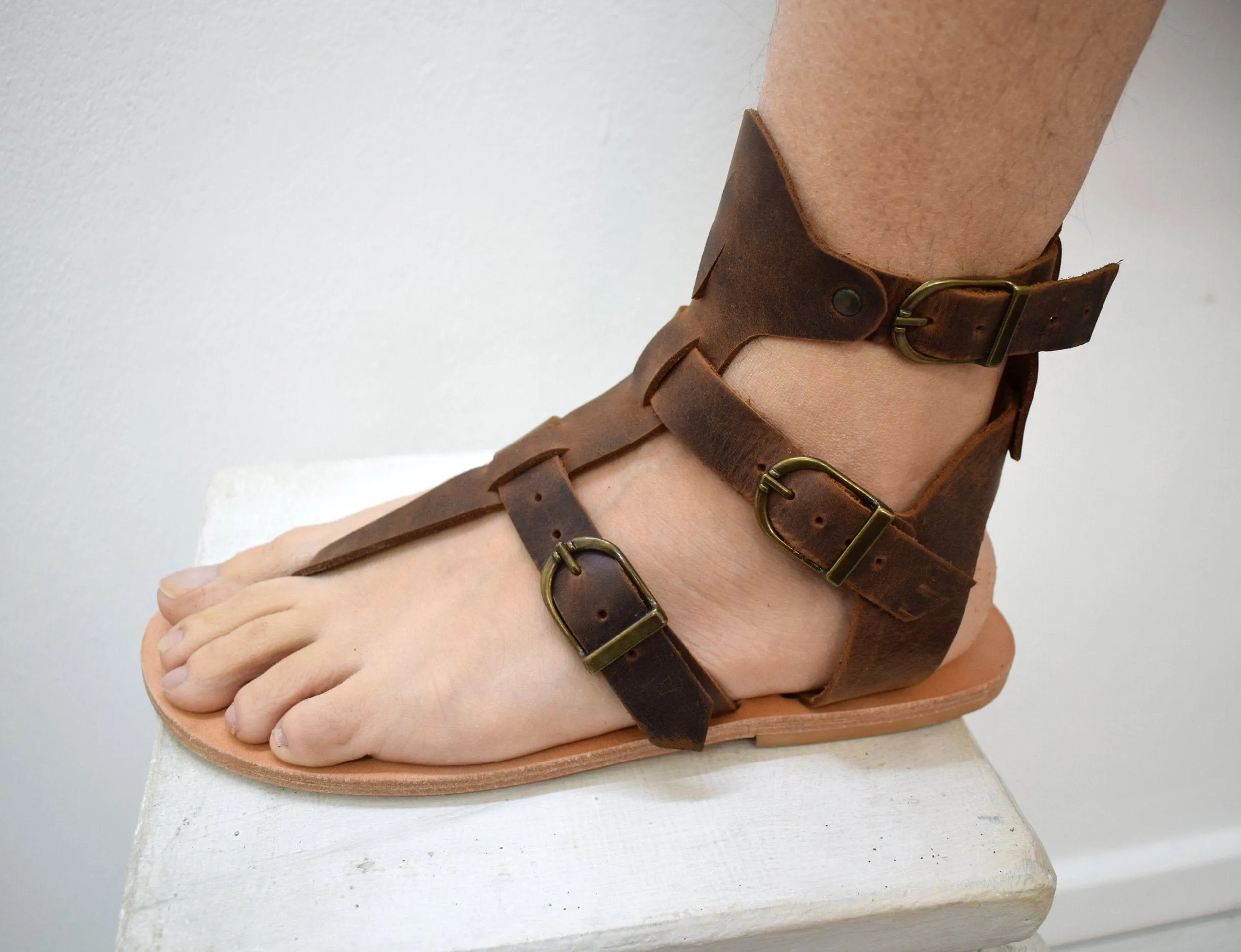 Greek Roman leather sandals for men