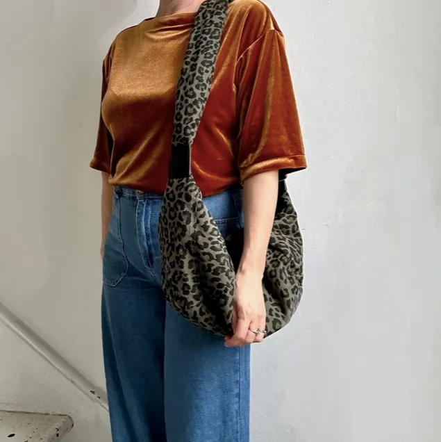 Green Leopard Print Cotton Sling Bag - Large
