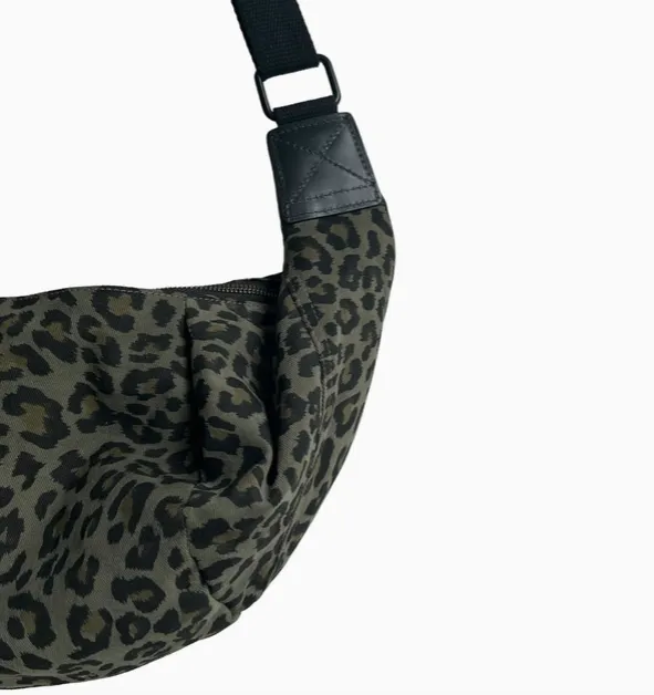 Green Leopard Print Cotton Sling Bag - Large