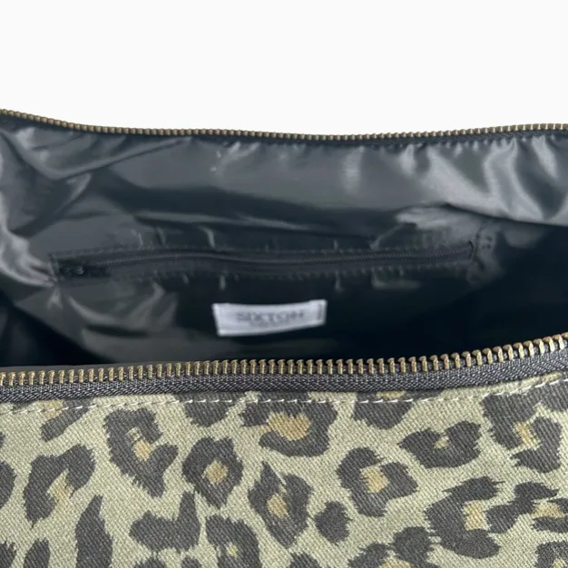 Green Leopard Print Cotton Sling Bag - Large