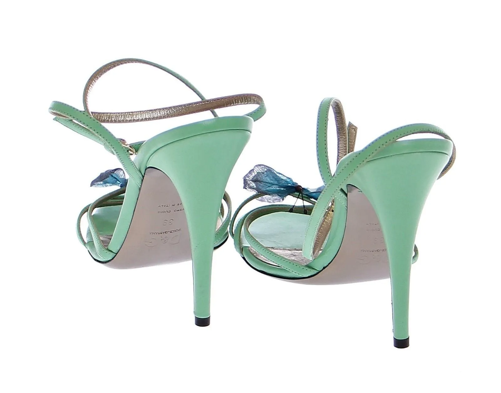 Green Strappy Leather Pumps Shoes