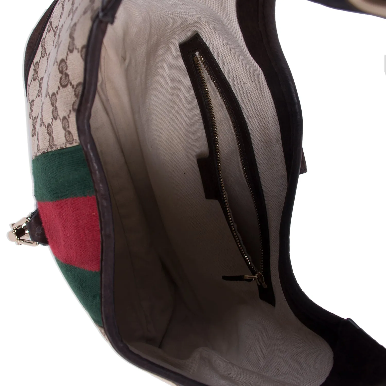 Gucci Jackie Web Stripe Canvas Suede Shoulder Bag