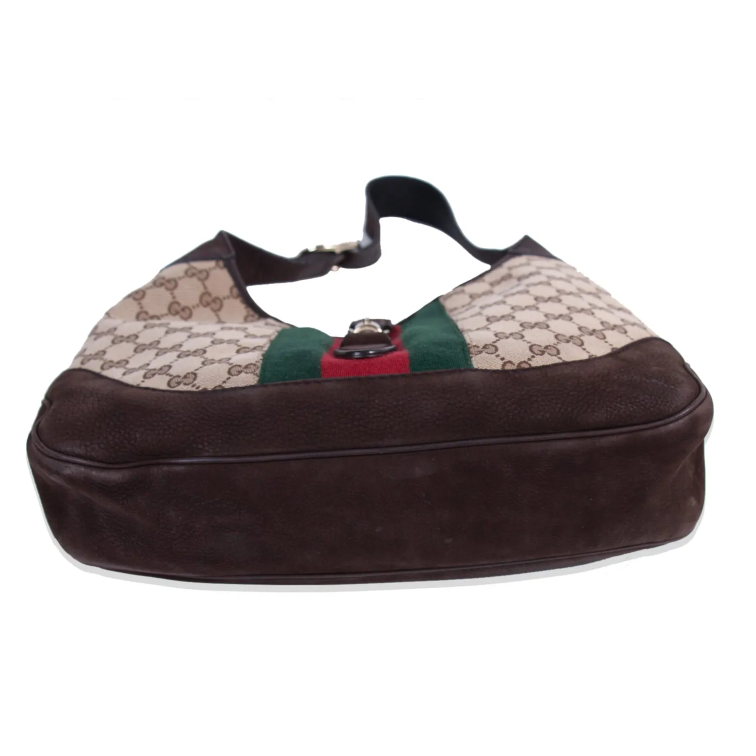 Gucci Jackie Web Stripe Canvas Suede Shoulder Bag