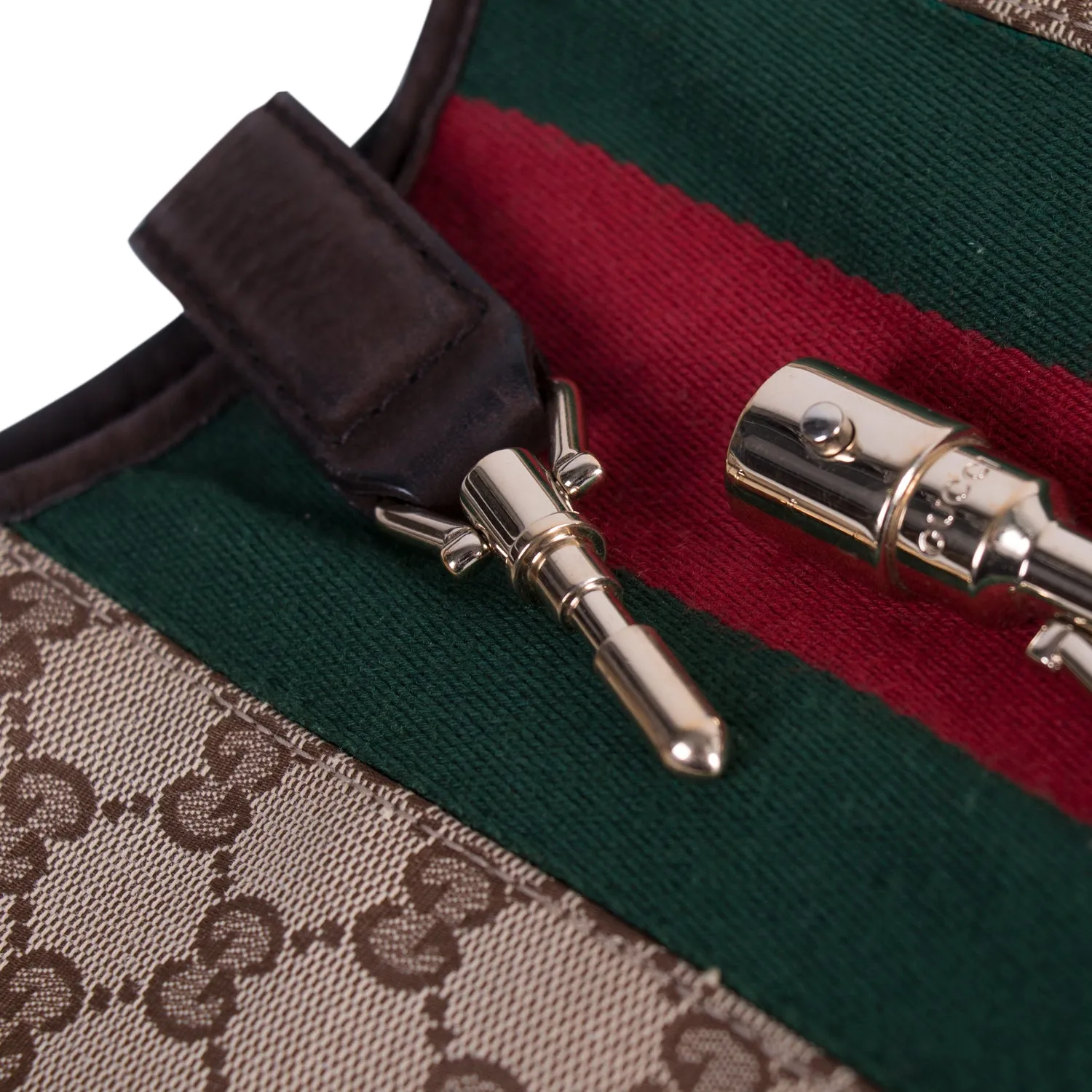 Gucci Jackie Web Stripe Canvas Suede Shoulder Bag