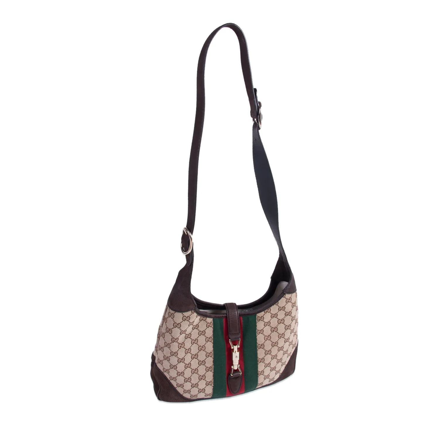 Gucci Jackie Web Stripe Canvas Suede Shoulder Bag