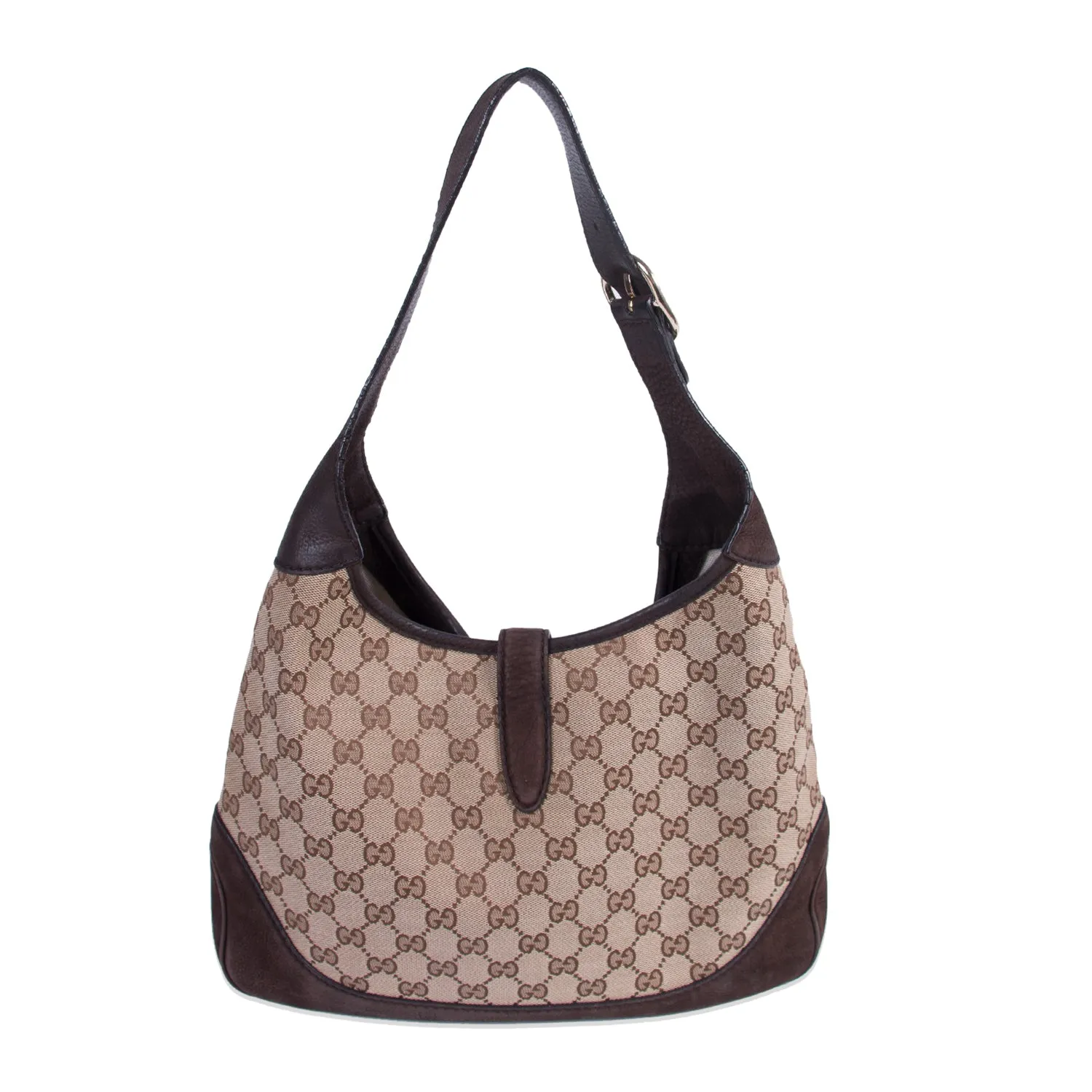 Gucci Jackie Web Stripe Canvas Suede Shoulder Bag