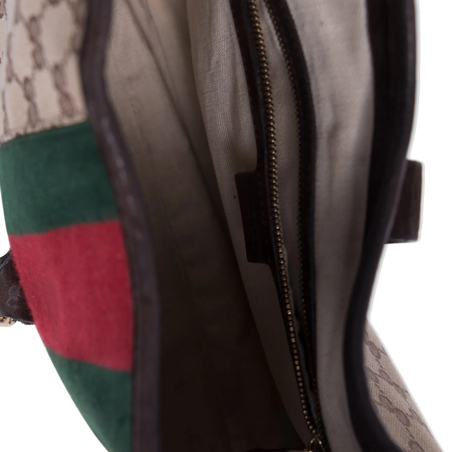 Gucci Jackie Web Stripe Canvas Suede Shoulder Bag