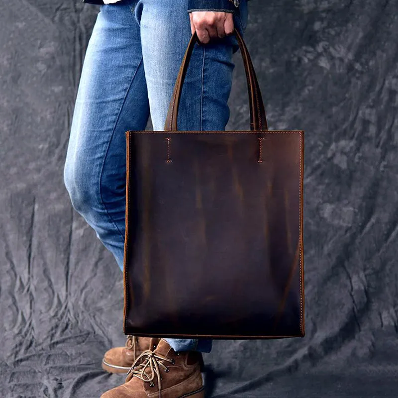 Handmade Tote Bag Crazy Horse Leather Shoulder Bag Shopping Bag