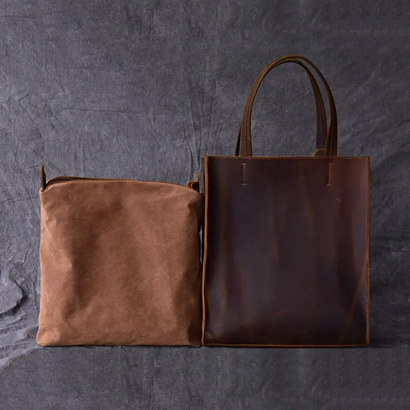Handmade Tote Bag Crazy Horse Leather Shoulder Bag Shopping Bag