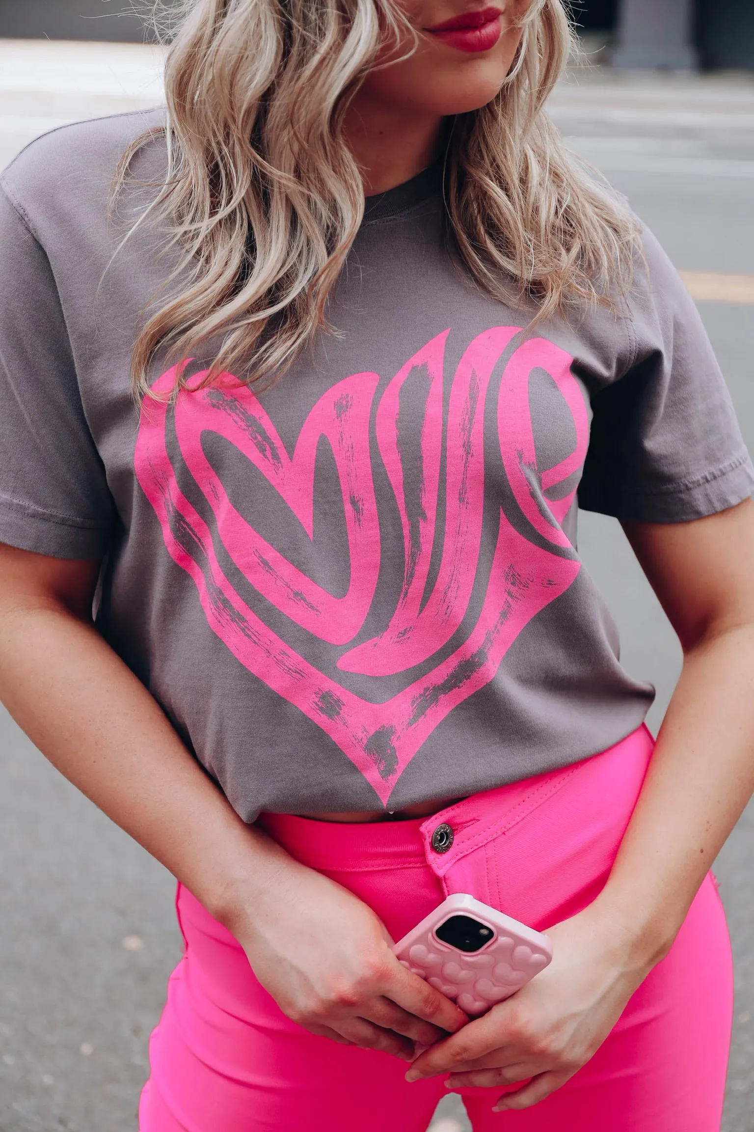 Heart "Love" Graphic Tee - Charcoal