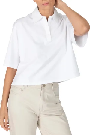 Heavyweight Jersey Mixed Media Short Sleeve Polo Vintage Wash in White