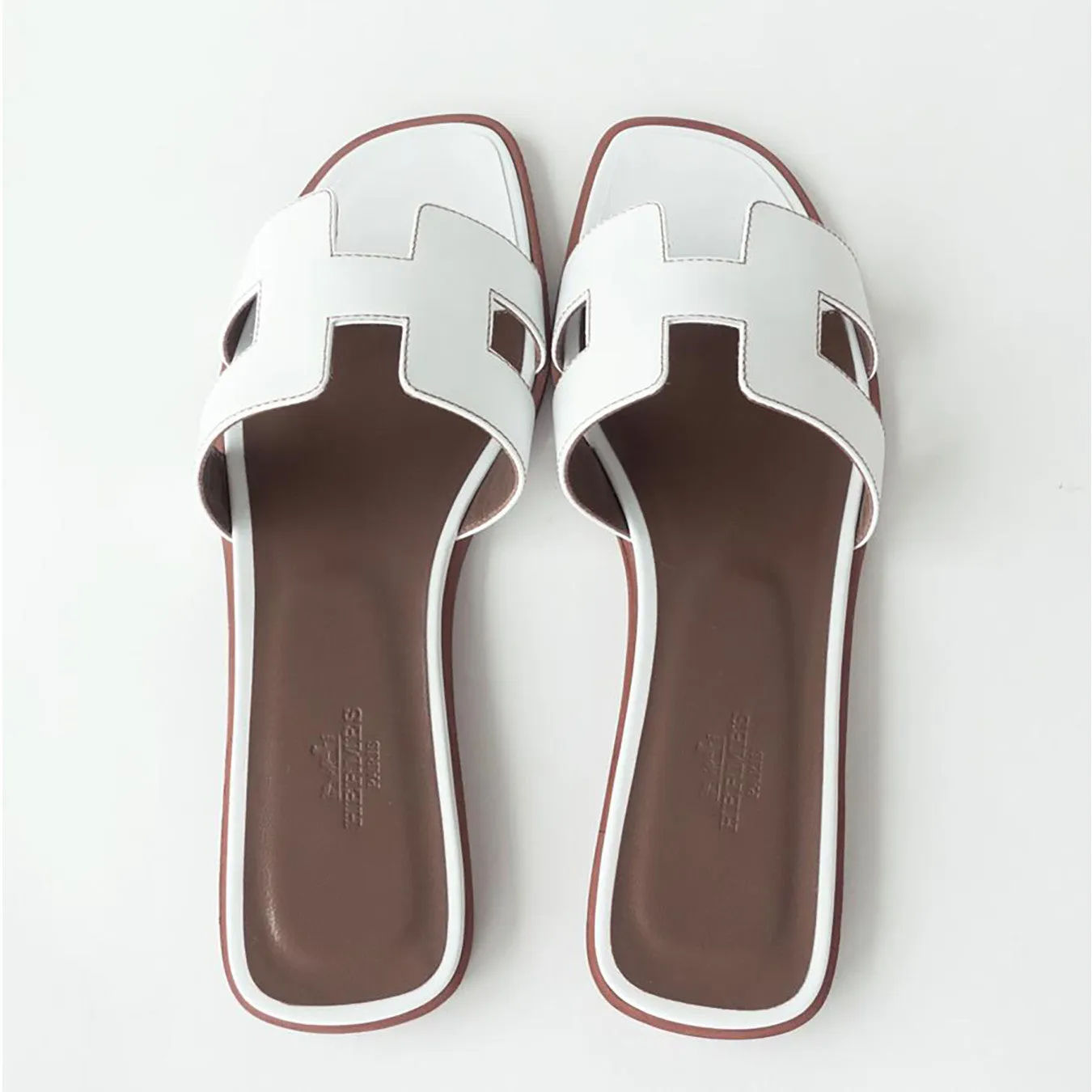 Hermes White Oran Leather Box Calfskin Sandals Orans Size 39 or 8.5