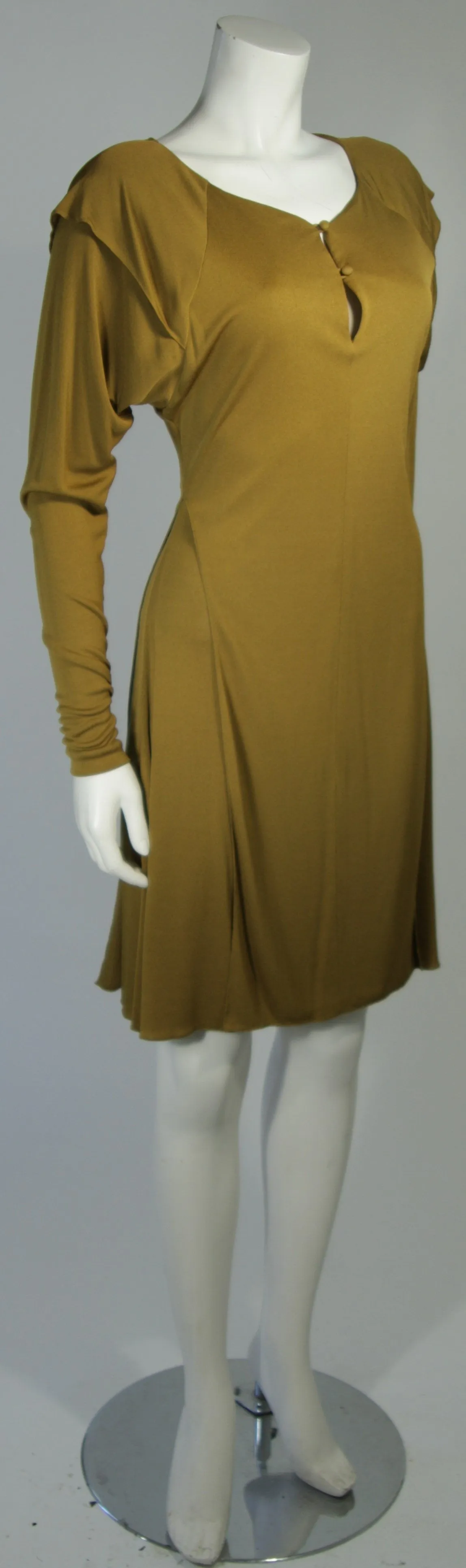 HOLLY HARP Curry Green Long Sleeve Jersey Dress Size Small