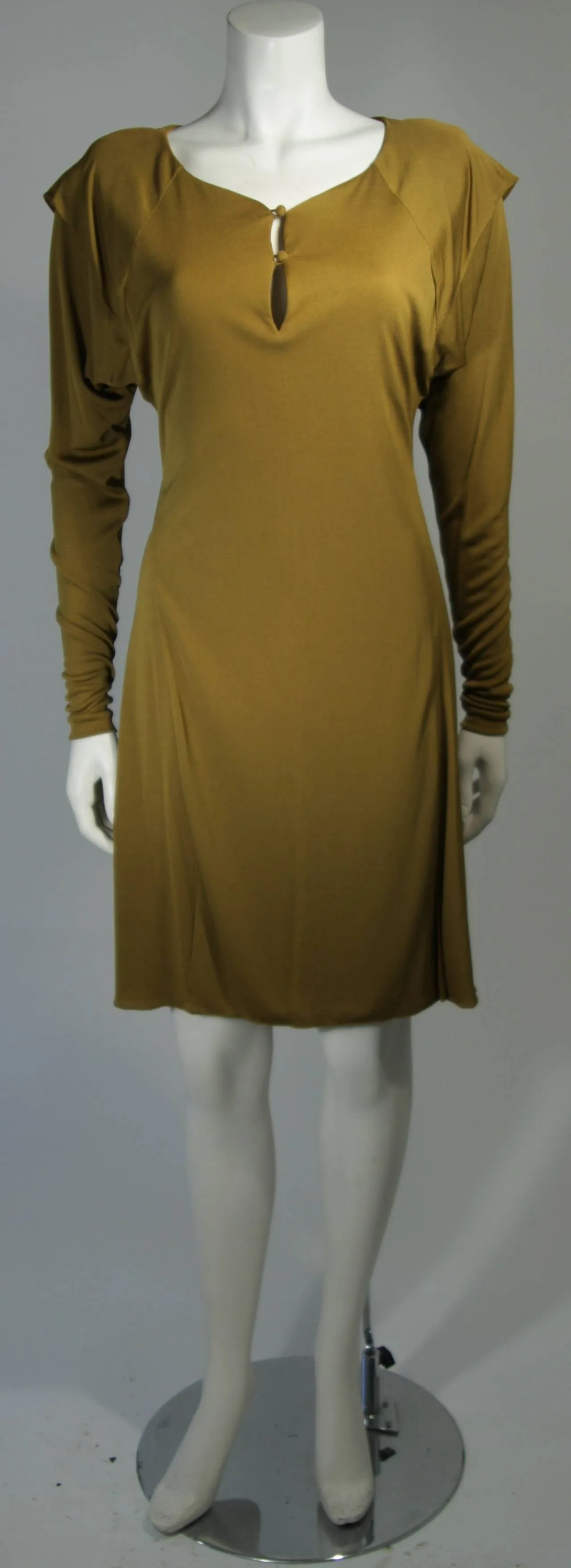 HOLLY HARP Curry Green Long Sleeve Jersey Dress Size Small