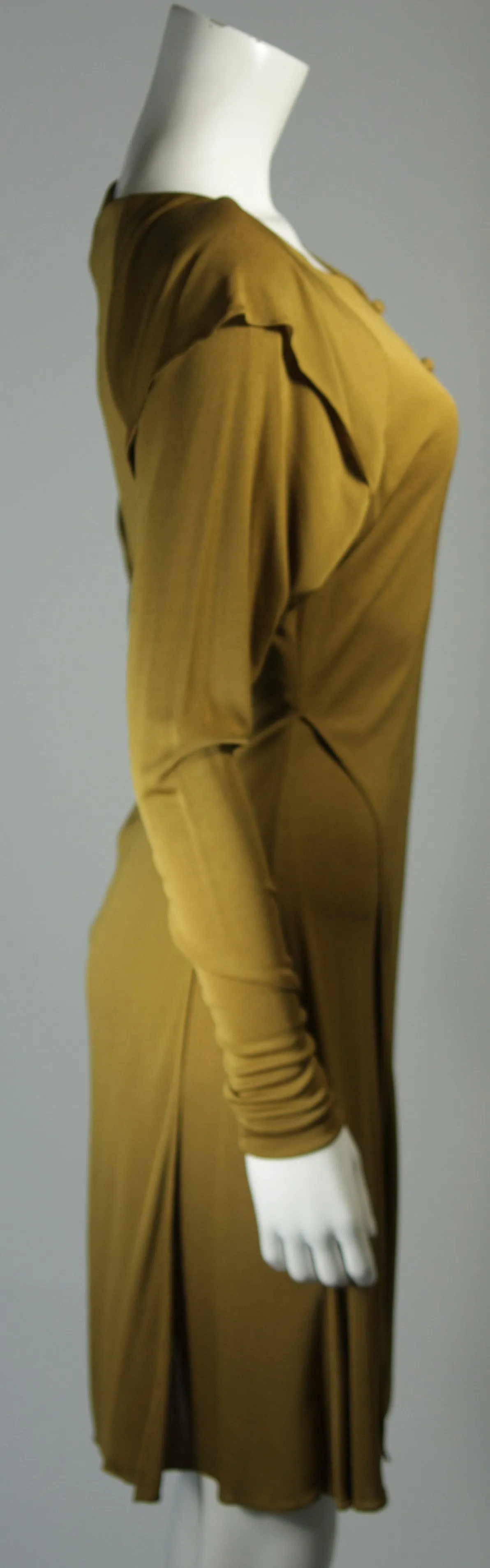 HOLLY HARP Curry Green Long Sleeve Jersey Dress Size Small