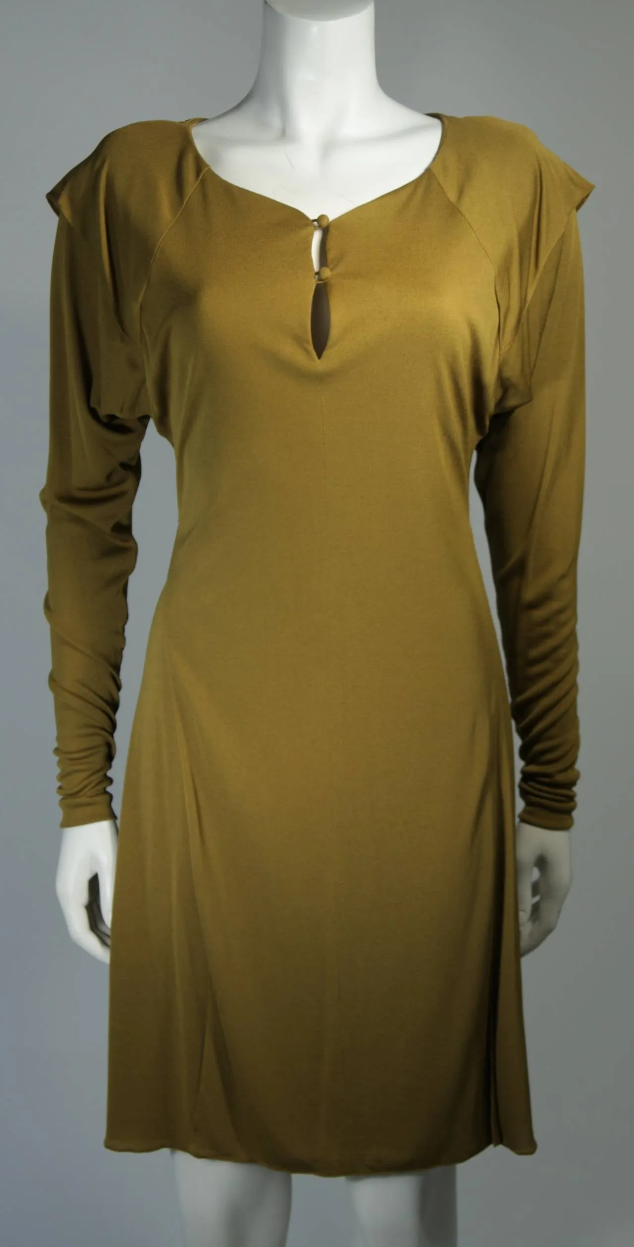 HOLLY HARP Curry Green Long Sleeve Jersey Dress Size Small