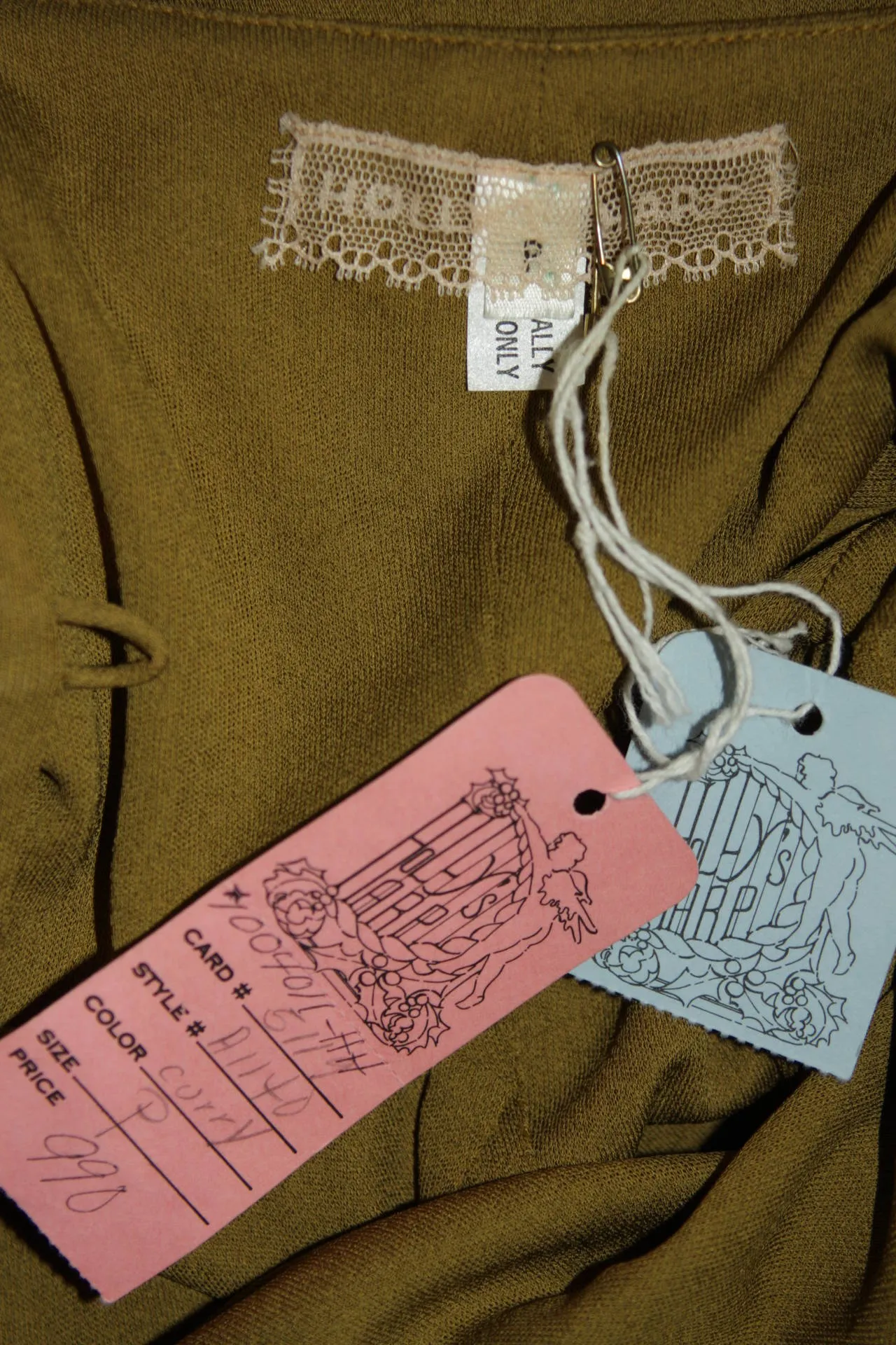 HOLLY HARP Curry Green Long Sleeve Jersey Dress Size Small