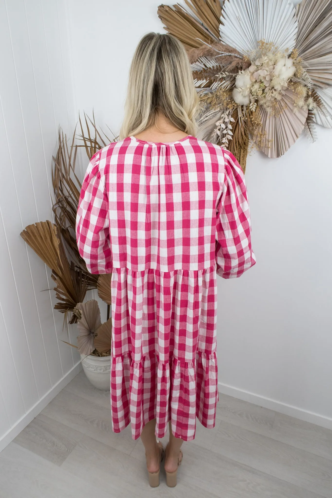 Kenzie Dress -Gingham pink/white