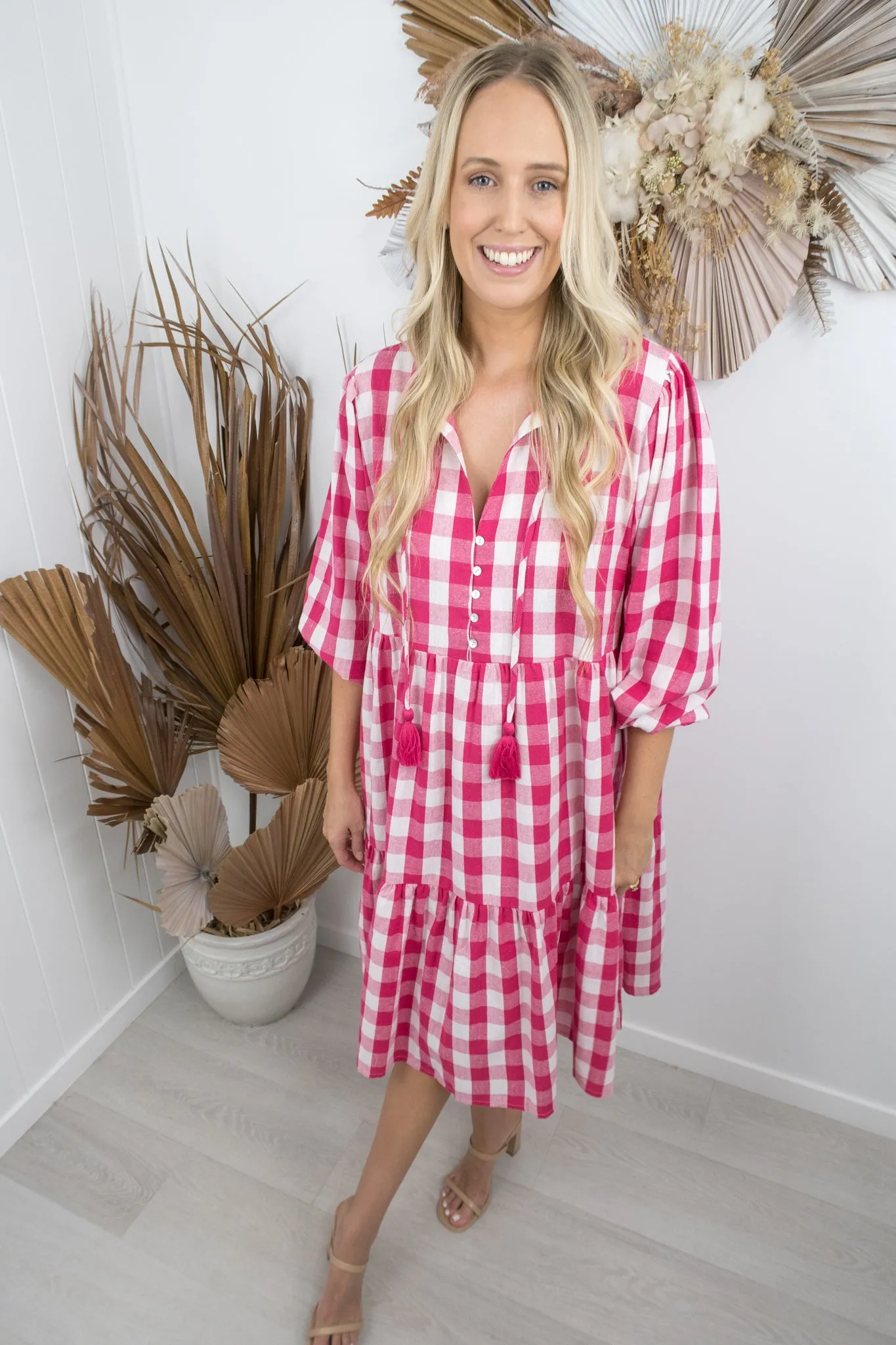 Kenzie Dress -Gingham pink/white
