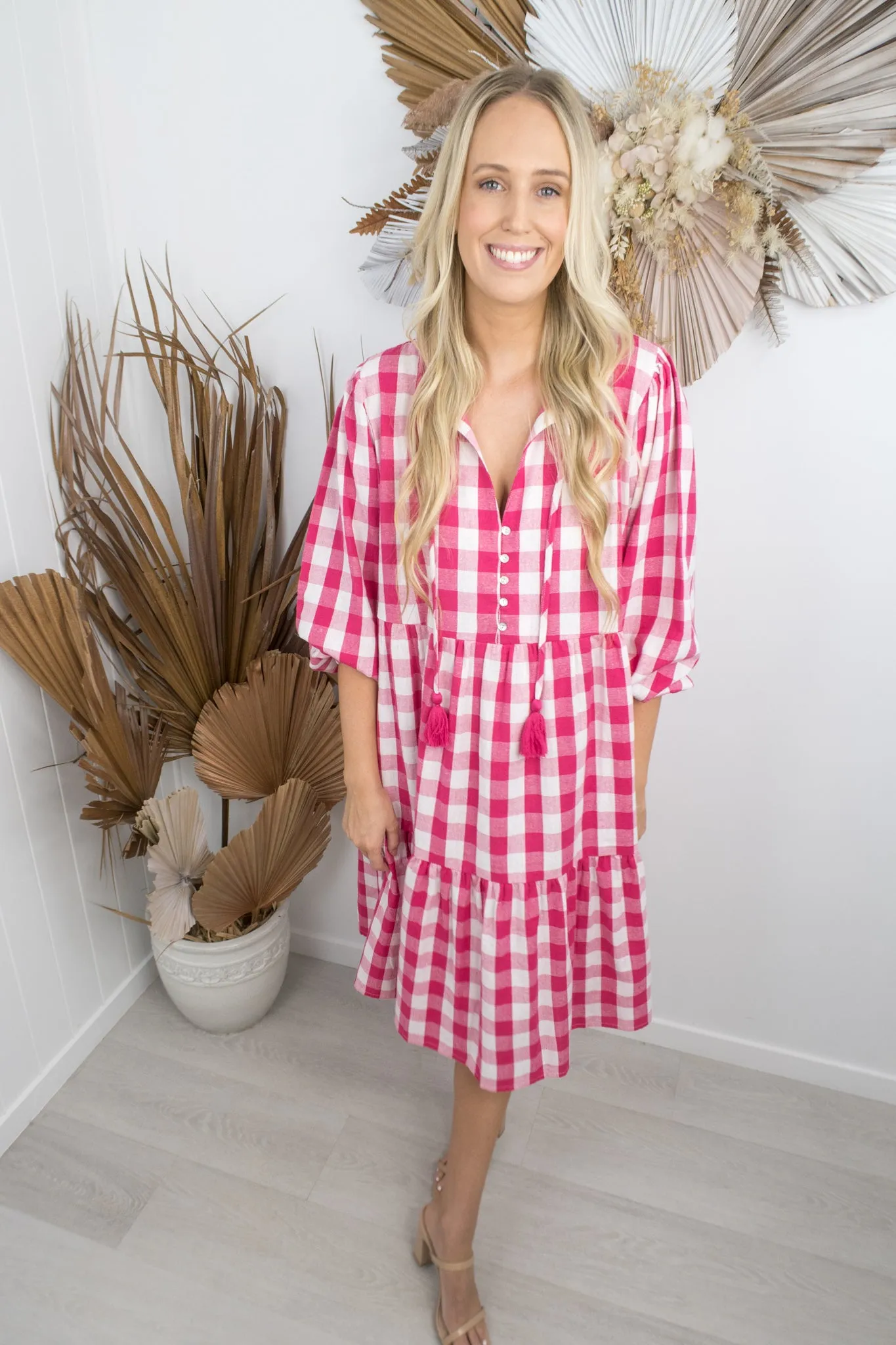 Kenzie Dress -Gingham pink/white