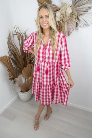 Kenzie Dress -Gingham pink/white