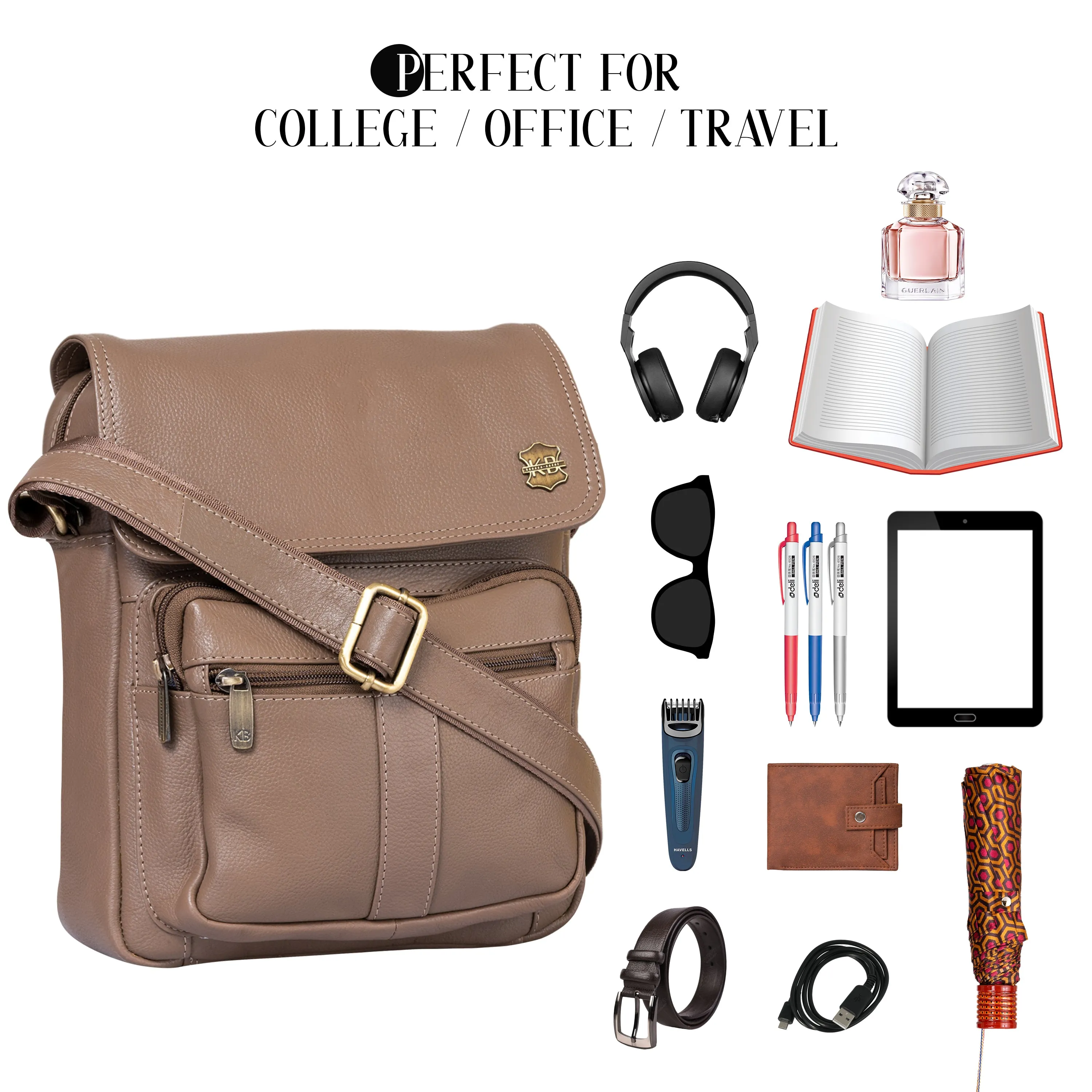 Kuger-Brent Euron Taupe Genuine Leather Unisex Sling Bag