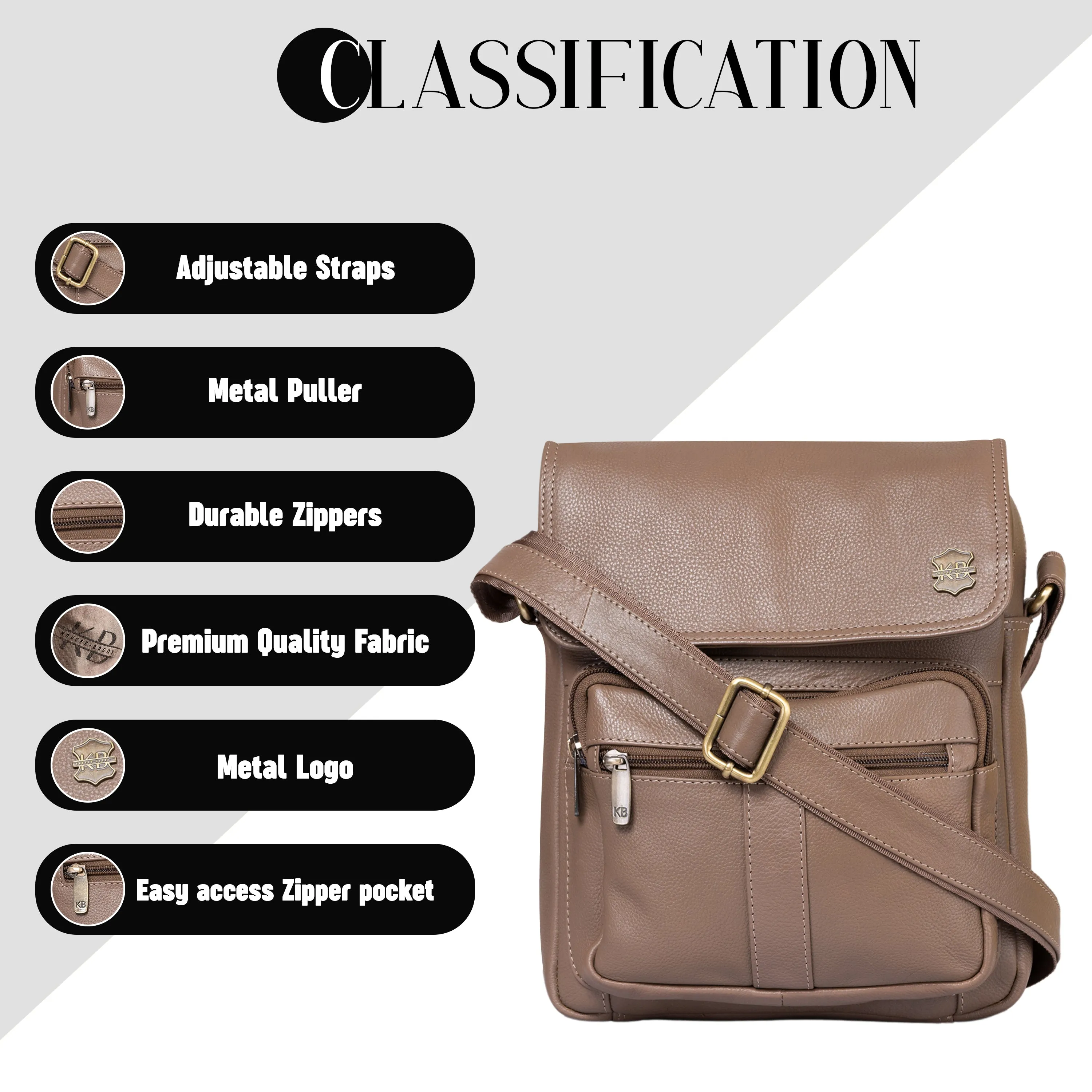 Kuger-Brent Euron Taupe Genuine Leather Unisex Sling Bag