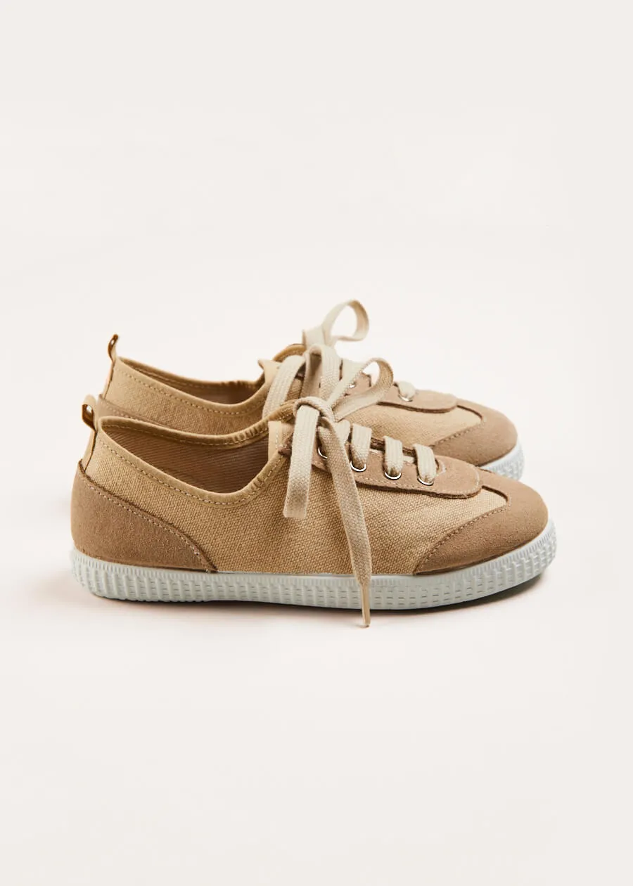 Lace Up Plimsolls in Taupe (24-34EU)
