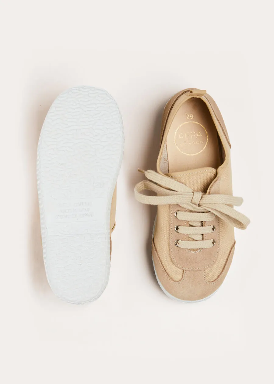 Lace Up Plimsolls in Taupe (24-34EU)