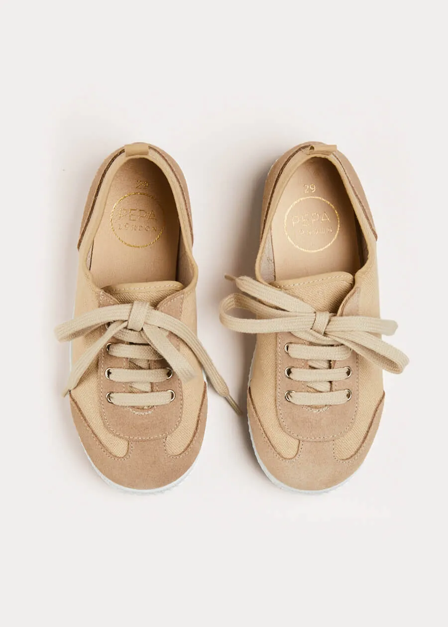 Lace Up Plimsolls in Taupe (24-34EU)