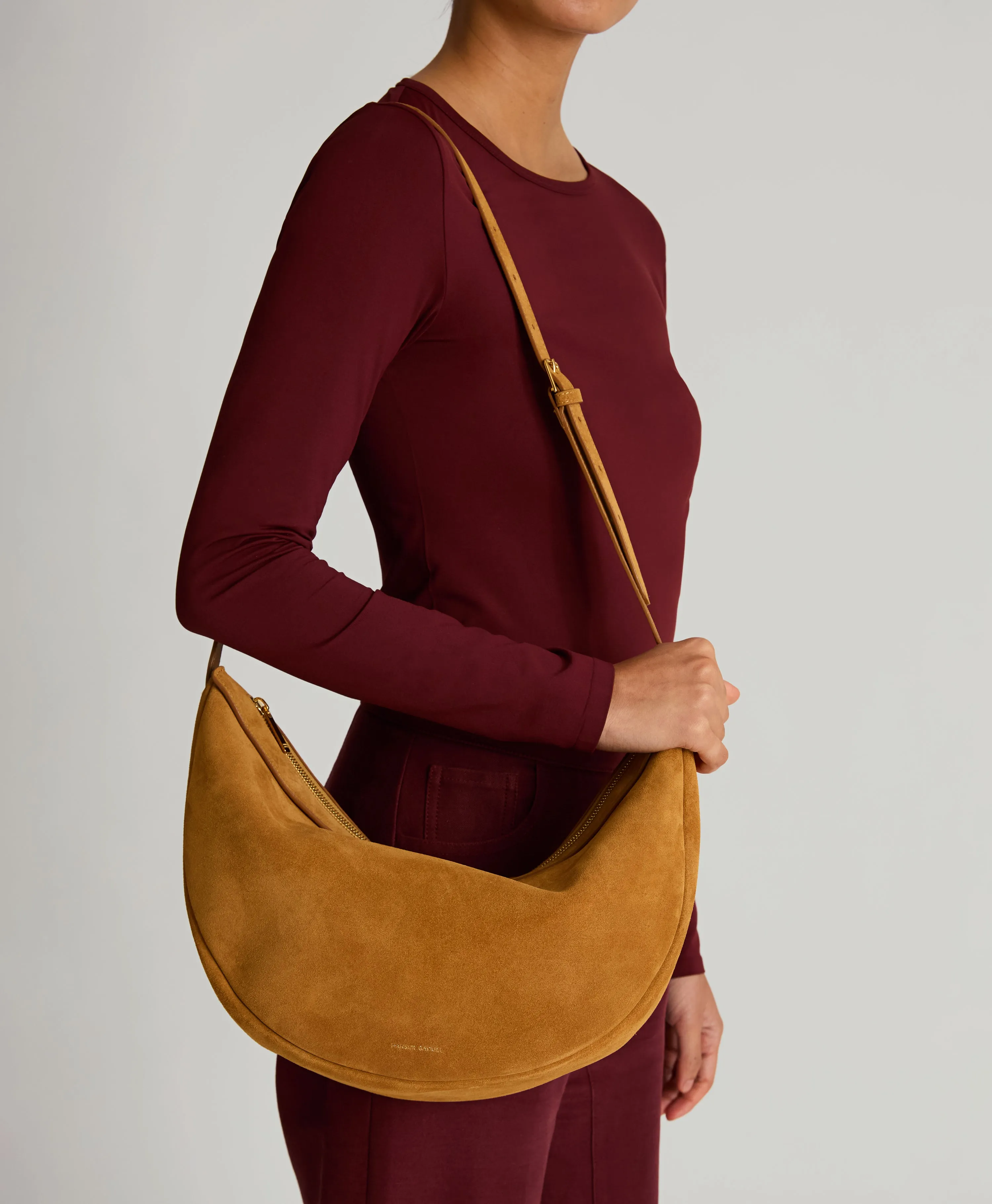 Large Moon Sling Bag - Caramel Suede