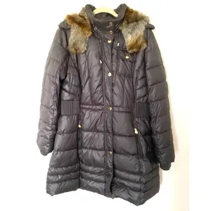 Laundry by Design Puffer Coat Jacket Gray Faux Fur Trim Removable Hood Sz 1X