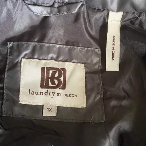 Laundry by Design Puffer Coat Jacket Gray Faux Fur Trim Removable Hood Sz 1X