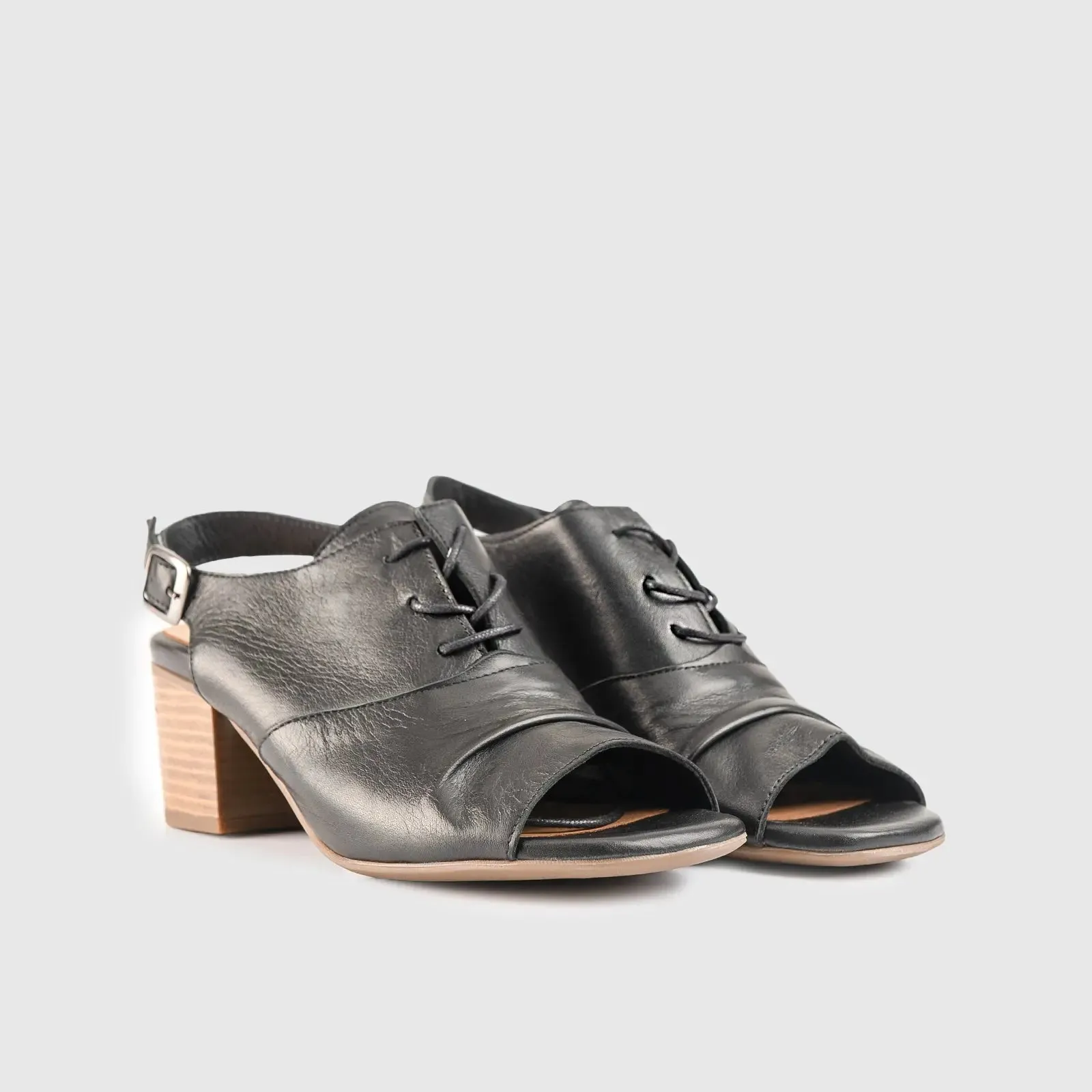 Leather Comfort Block Heel Sandal Navy 6012