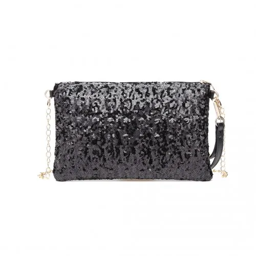 LH1765 - Miss Lulu Sequins Clutch Evening Bag - Black