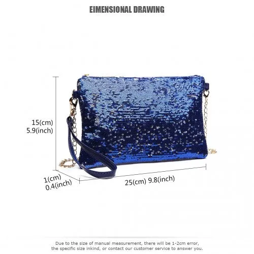 LH1765 - Miss Lulu Sequins Clutch Evening Bag - Navy