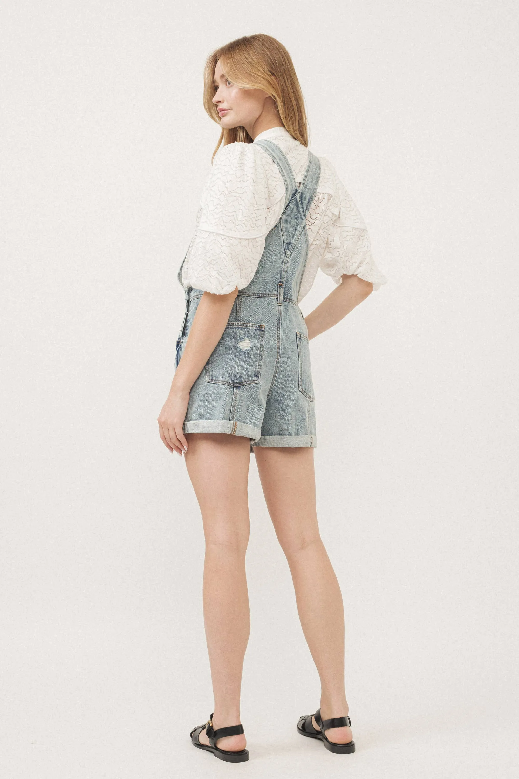 MAJ2758 JONATHAN STRIPED SHORTS DENIM OVERALL