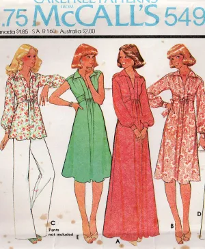 McCall's 5490 Womens Stretch Knit Dress or Top with Waist Ties 1970s Vintage Sewing Pattern Size 14 Bust 36 Inches
