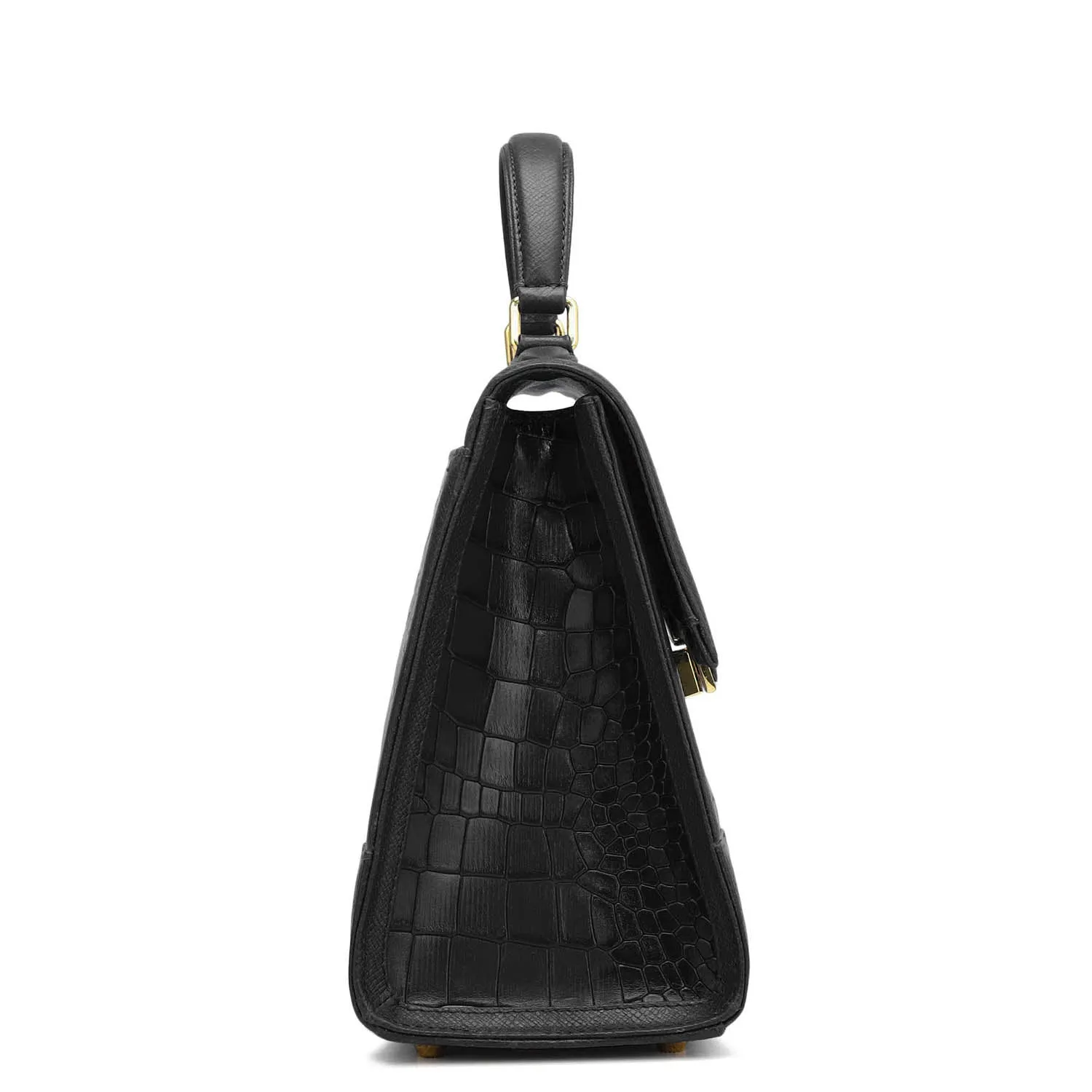 Medium Croco Franzy Leather Satchel - Black