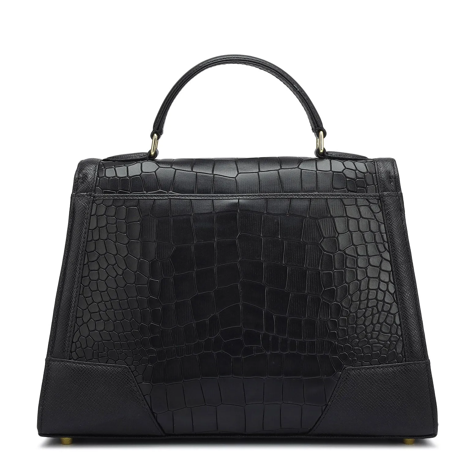 Medium Croco Franzy Leather Satchel - Black