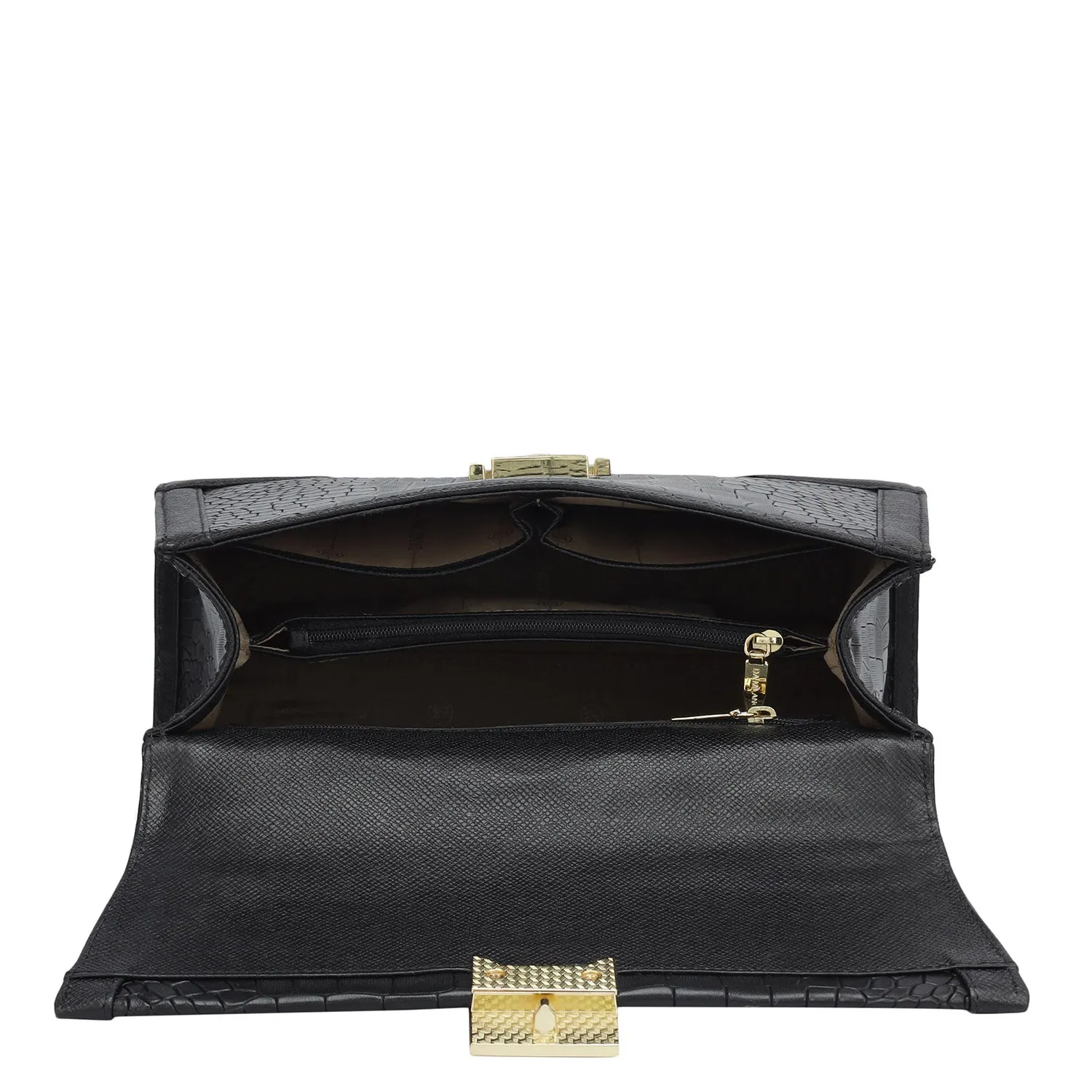 Medium Croco Franzy Leather Satchel - Black