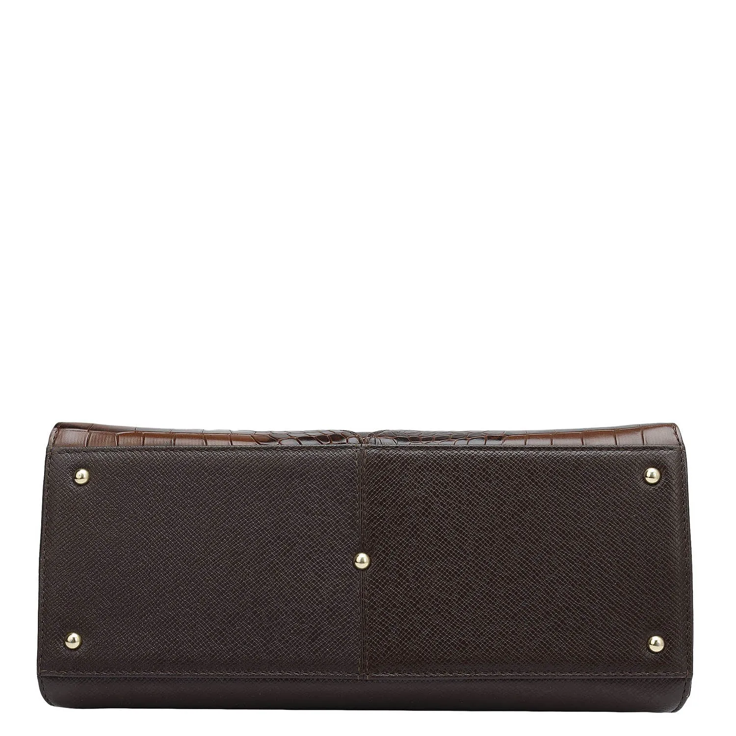 Medium Croco Franzy Leather Satchel - Brown