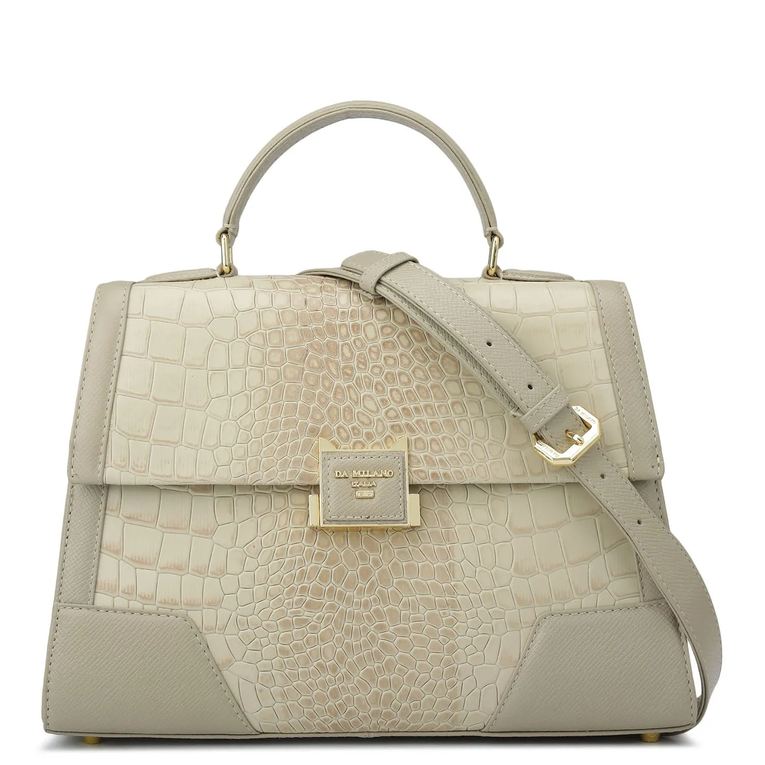 Medium Croco Franzy Leather Satchel - Frost