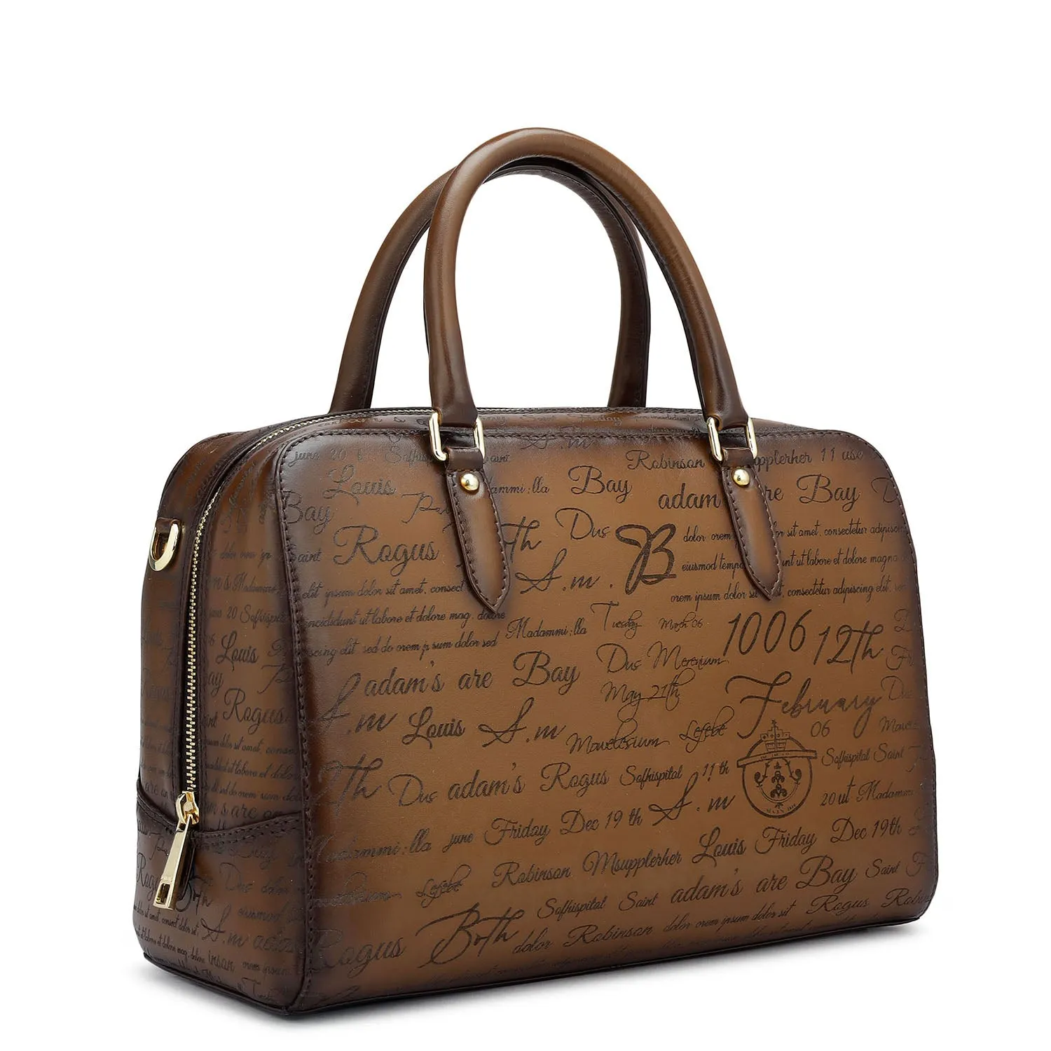 Medium Signato Leather Satchel - Cognac